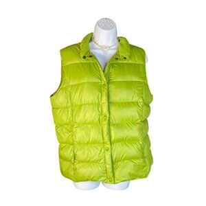Lands End Womens Puffer Vest M 10-12 Chartreuse Nylon Insulated